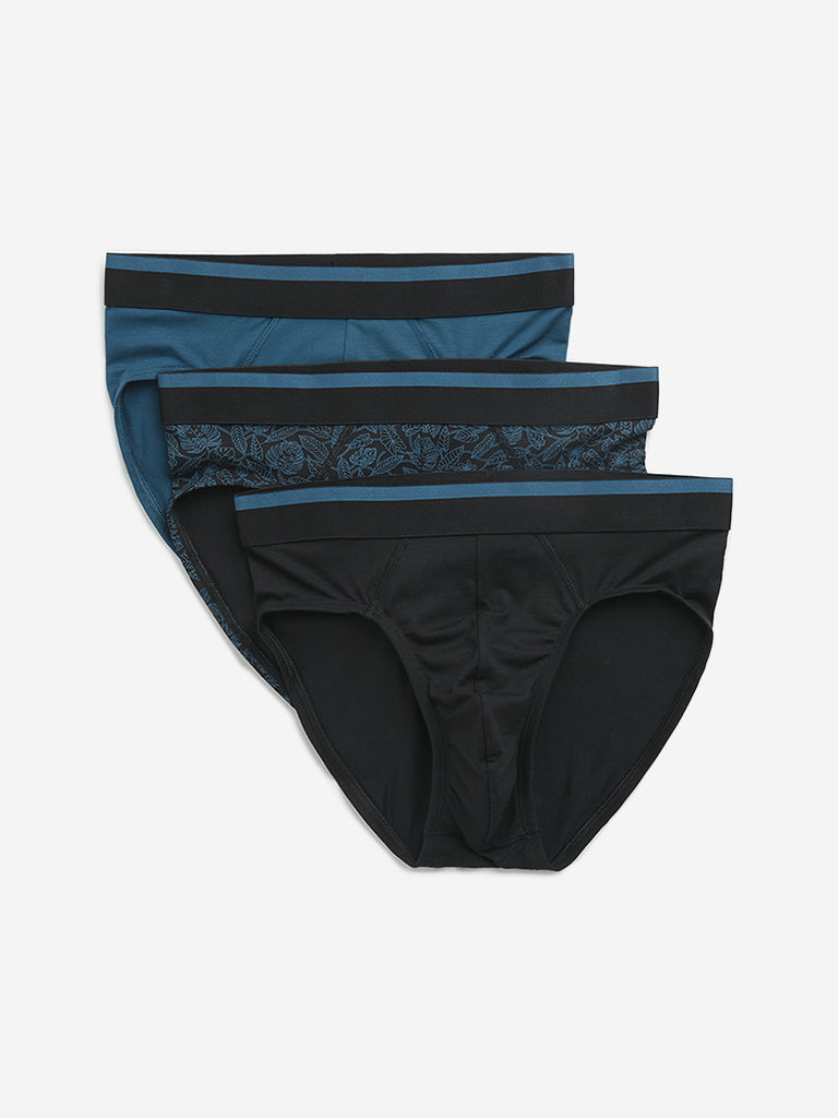 WES Lounge Teal Printed Cotton Blend Briefs - Pack of 3