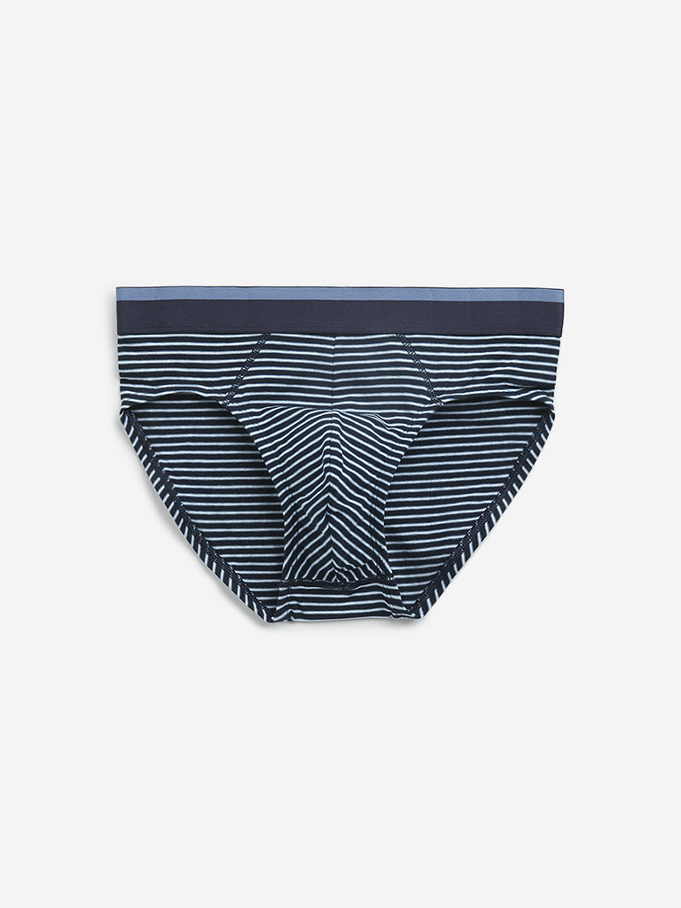 WES Lounge Navy Printed Cotton Blend Briefs - Pack of 3