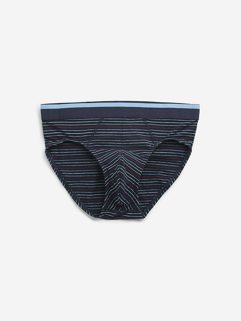 WES Lounge Blue Printed Cotton Blend Briefs - Pack of 3