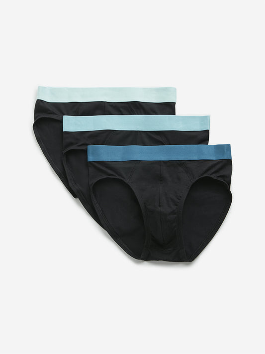 WES Lounge Black Solid Cotton Blend Briefs - Pack of 3