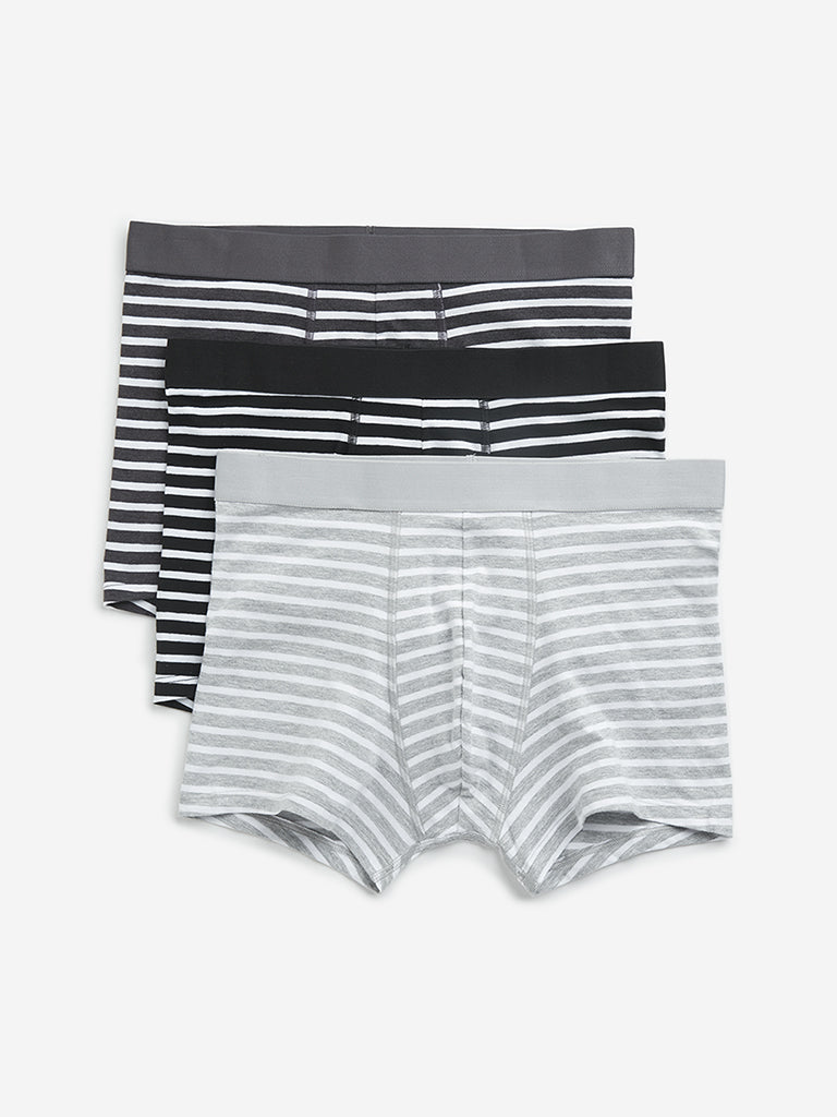 WES Lounge Light Grey Cotton Blend Trunks - Pack of 3