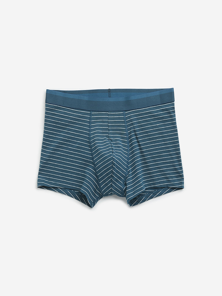 WES Lounge Teal Printed Cotton Blend Trunks - Pack of 3
