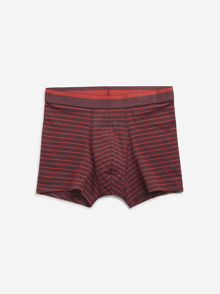 WES Lounge Maroon Striped Cotton Blend Trunks - Pack of 3