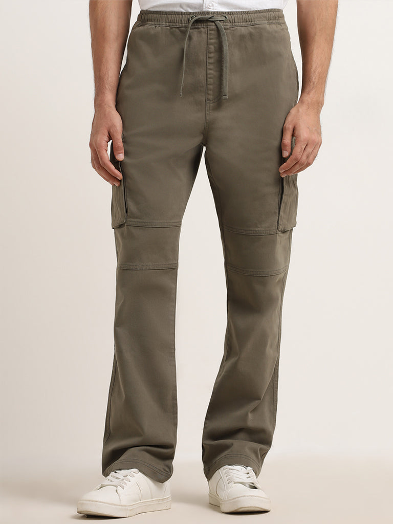 Buy WES Casuals Olive Relaxed-Fit Cotton Blend Cargo Pants from Westside