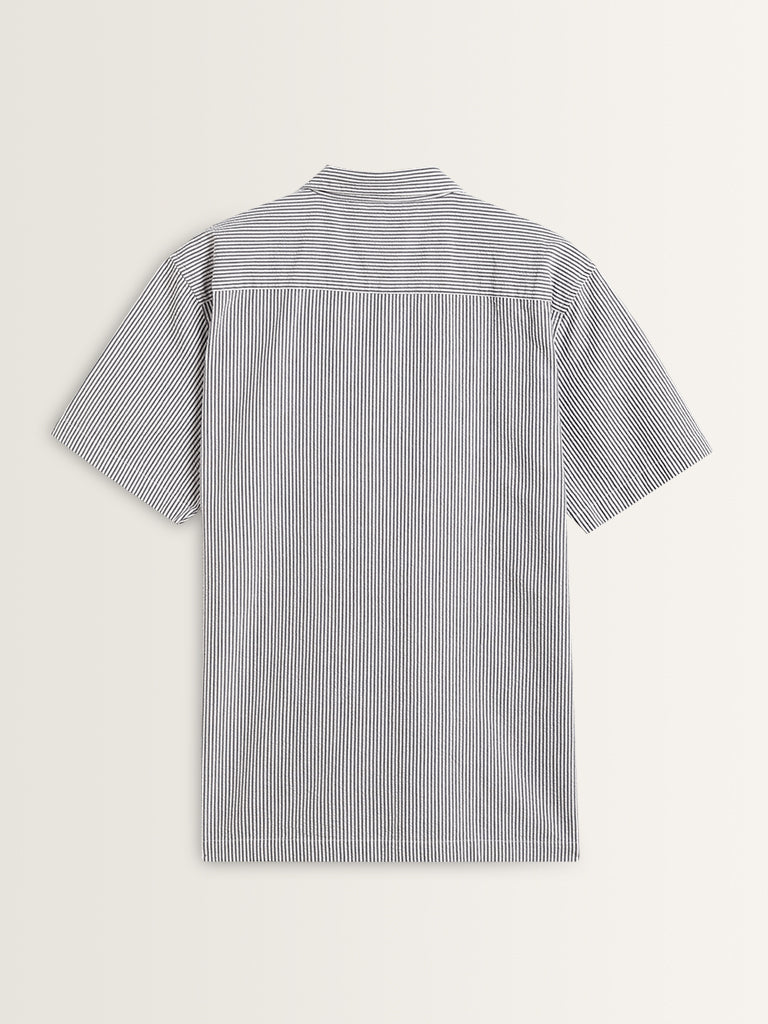 WES Casuals Charcoal Striped Relaxed-Fit Cotton Shirt