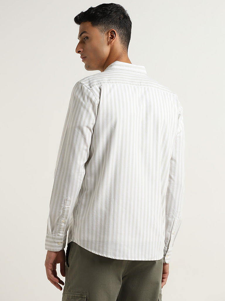 WES Casuals Light Sage Striped Slim Fit Shirt