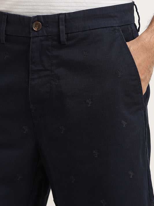 WES Casuals Navy Relaxed-Fit Mid-Rise Cotton Shorts