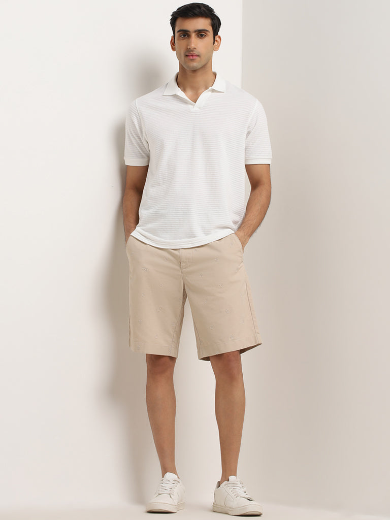 WES Casuals Beige Relaxed-Fit Mid-Rise Cotton Shorts