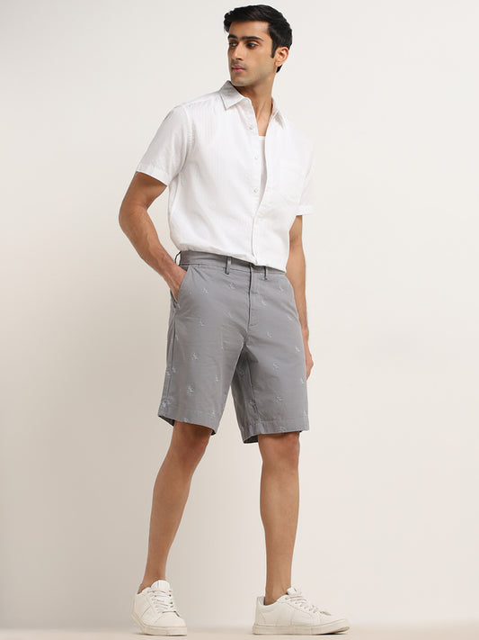 WES Casuals Grey Relaxed-Fit Mid-Rise Cotton Shorts