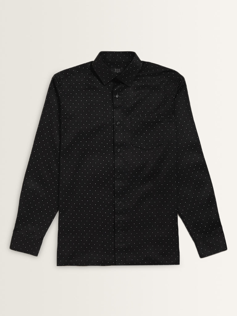 WES Formals Black Printed Relaxed-Fit Shirt