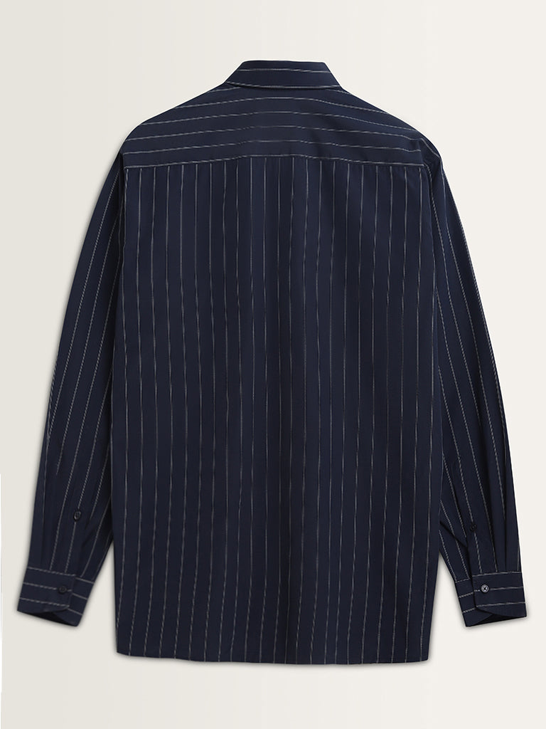 WES Formals Navy Striped Relaxed Fit Shirt