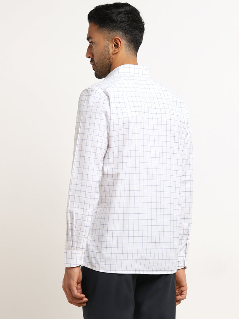 WES Formals White Checkered Slim-Fit Shirt
