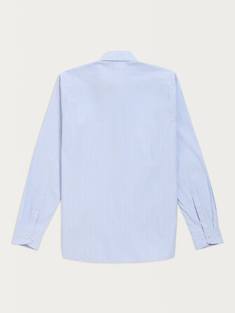 WES Formals Light Blue Checks Print Slim Fit Shirt