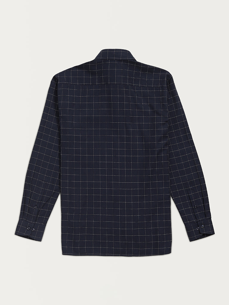 WES Formals Navy Checkered Relaxed Fit Shirt