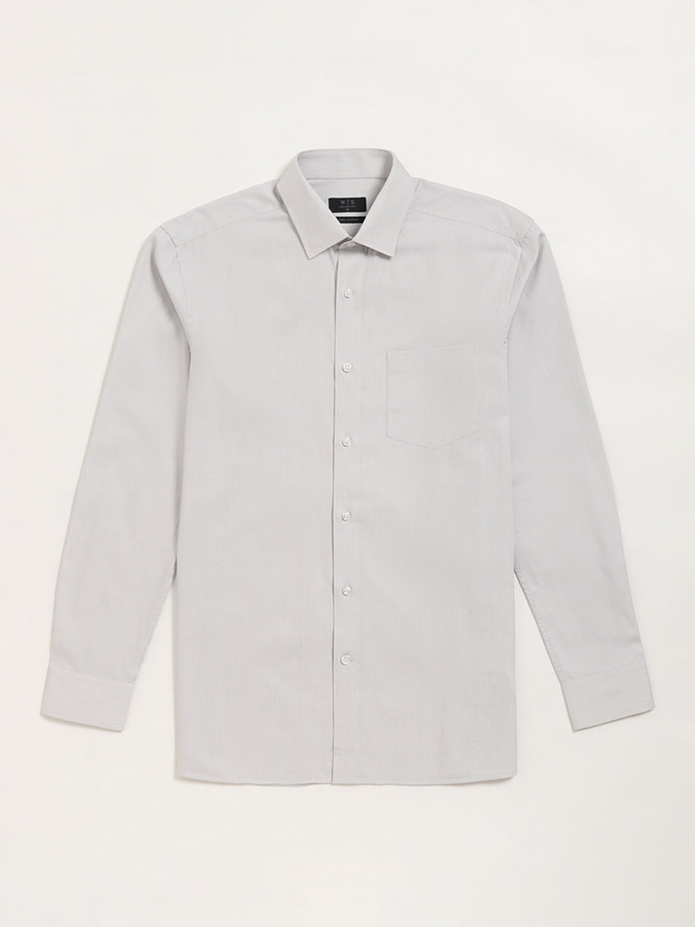 WES Formals Light Grey Cotton Striped Relaxed Fit Shirt