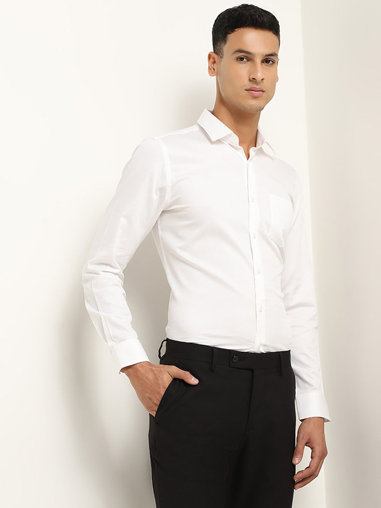 WES Formals White Checks Patterned Slim Fit Shirt