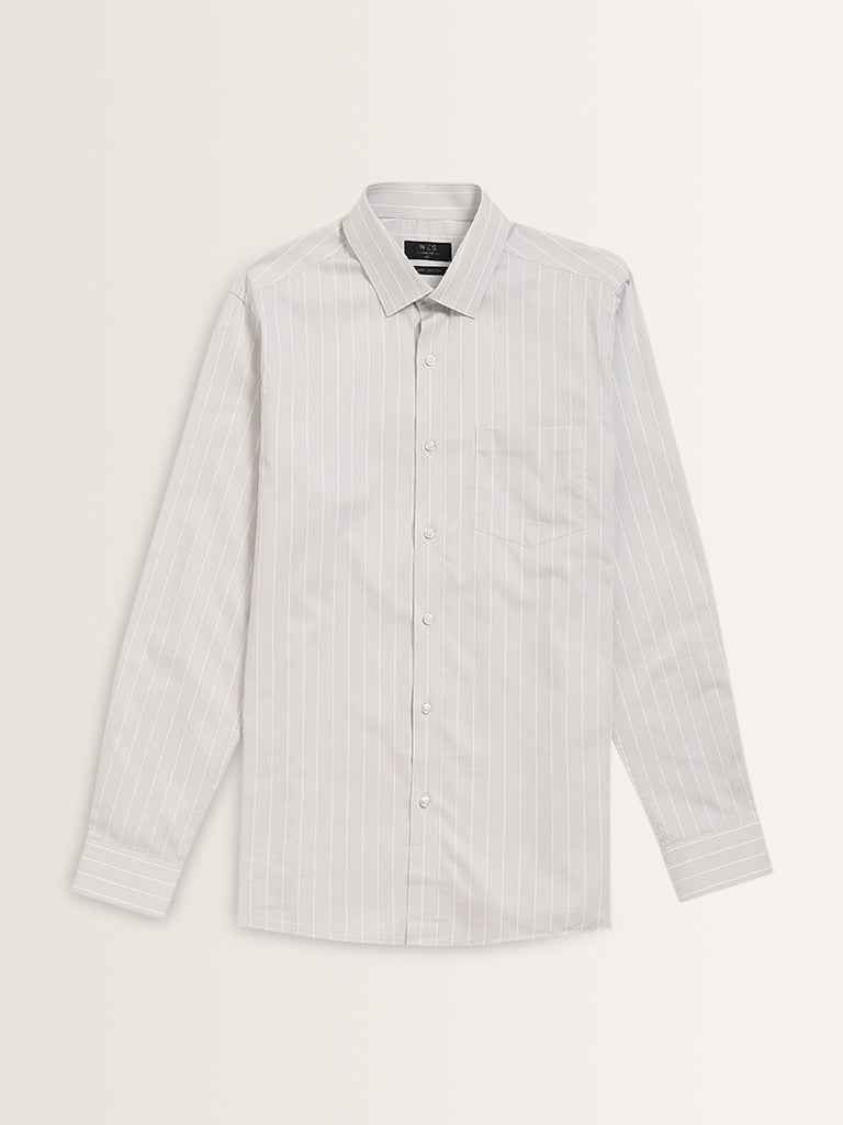 WES Formals Light Grey Striped Slim Fit Shirt