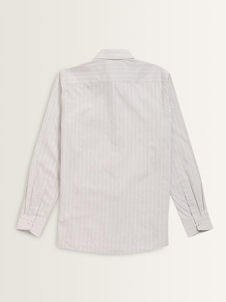 WES Formals Light Grey Striped Slim Fit Shirt