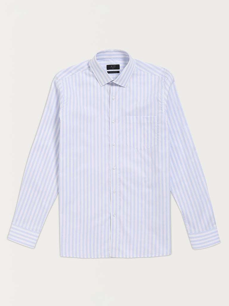 WES Formals Light Blue Striped Slim Fit Shirt