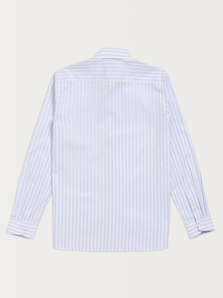 WES Formals Light Blue Striped Slim Fit Shirt