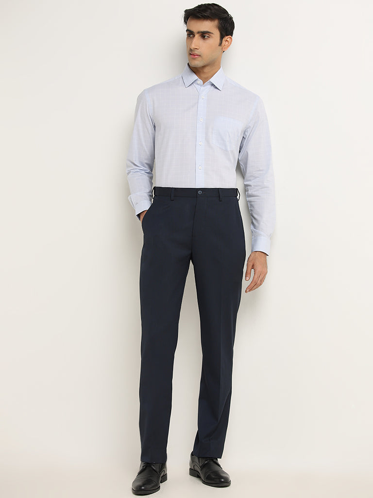 WES Formals Navy Relaxed Fit Trousers