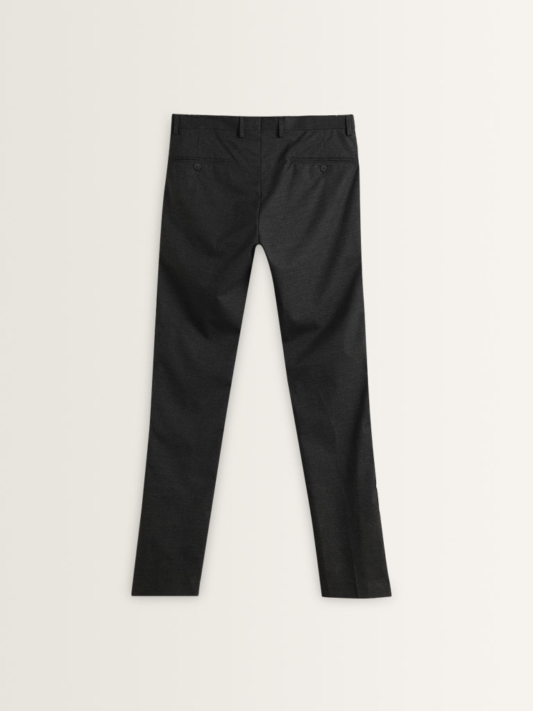 WES Formals Black Ultra Slim Fit Trousers