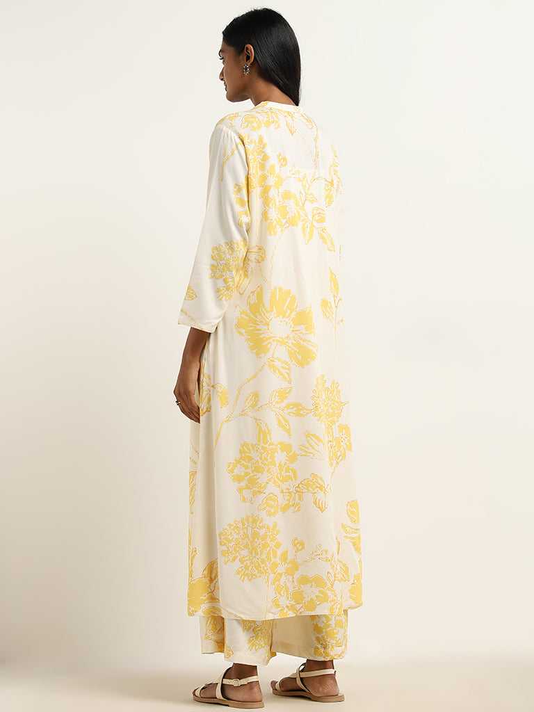 Utsa Yellow Floral Printed A-Line Kurta