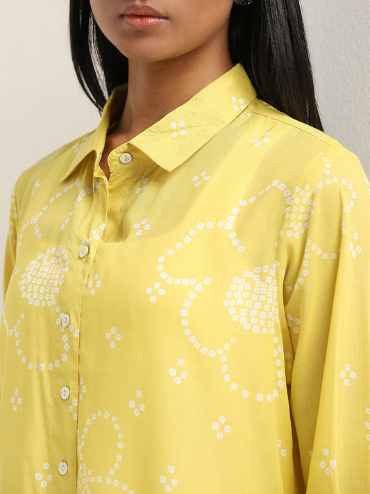 Utsa Yellow Bandhani Design Straight Cotton Tunic