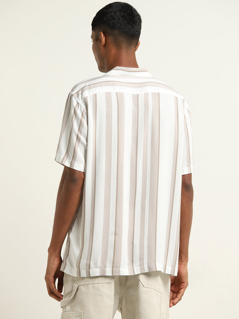 Nuon White Striped Relaxed-Fit Shirt