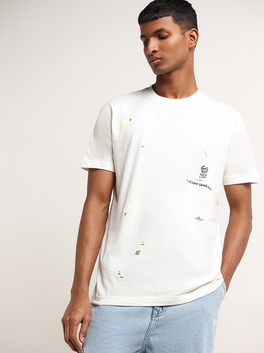 Nuon Off-White Slim-Fit Printed Cotton T-Shirt