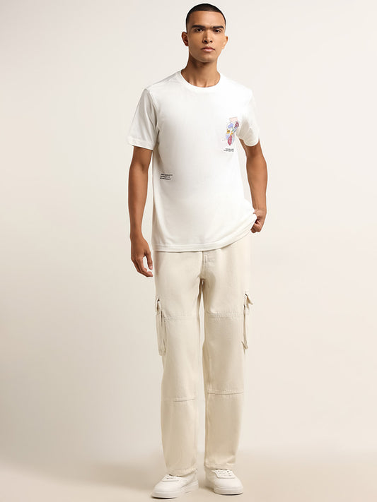 Nuon Off-White Printed Slim-Fit Cotton T-Shirt