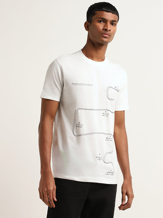 Nuon White Slim-Fit Printed Cotton T-Shirt