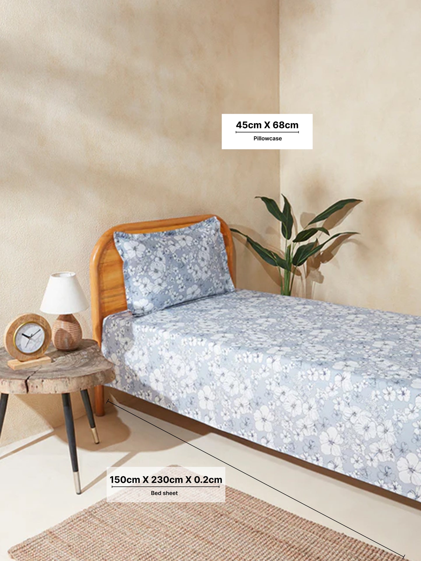 Westside Home Dusty Blue Single Bed Flat Sheet and Pillowcase Set