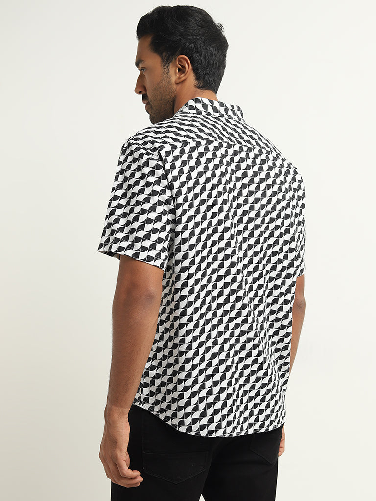 Ascot Black & White Printed Relaxed-Fit Blended Linen Shirt