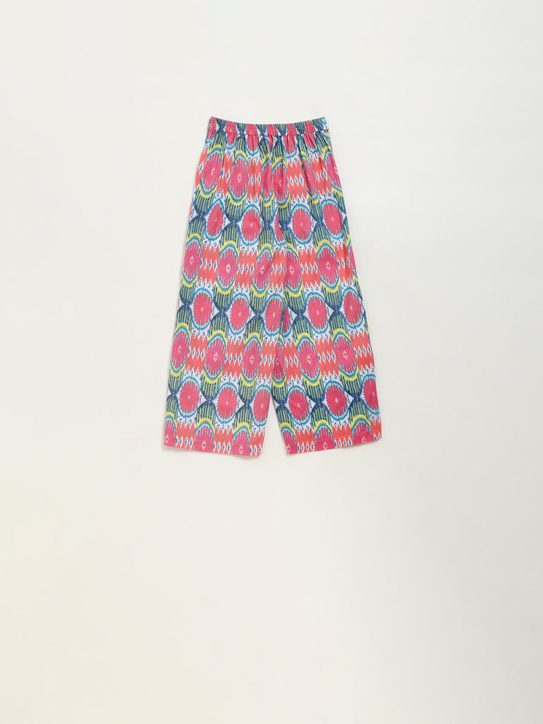 Utsa Kids Pink Ikat Printed High-Rise Cotton Blend Palazzos - (2 -8yrs)