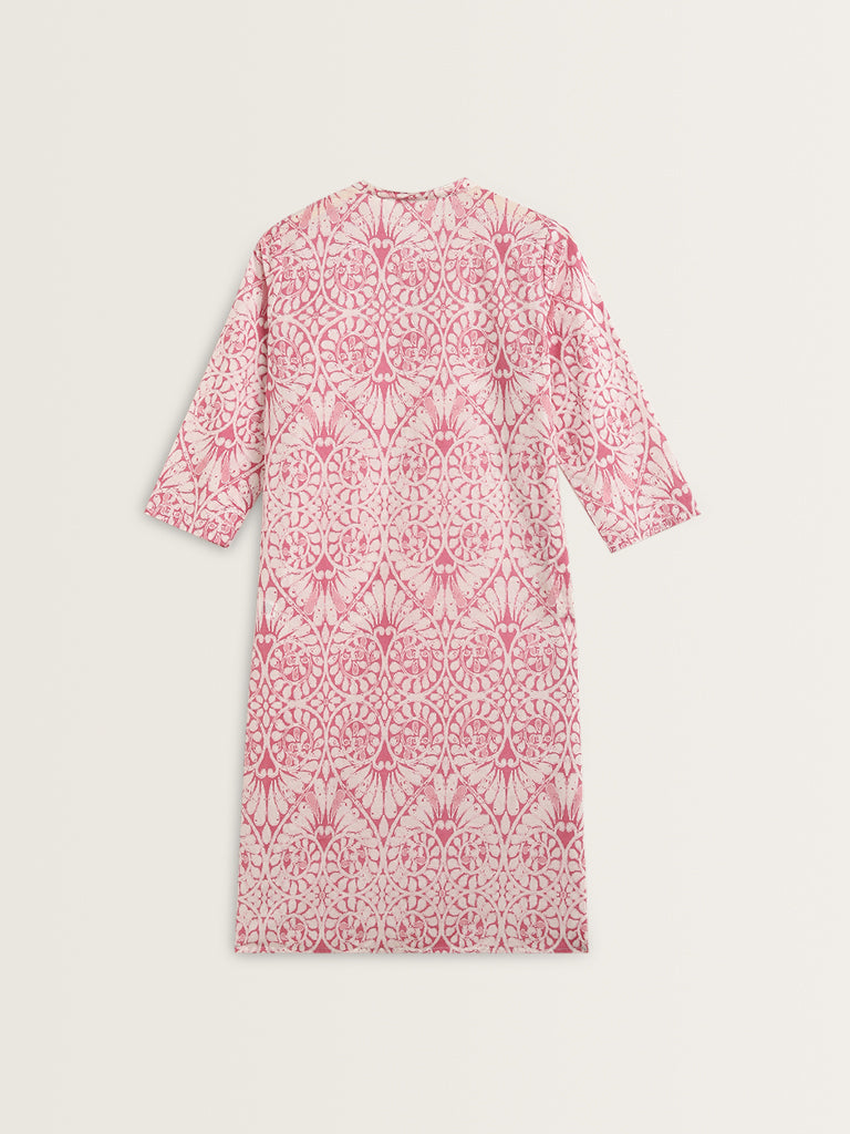 Utsa Pink Printed Straight Cotton Kurta