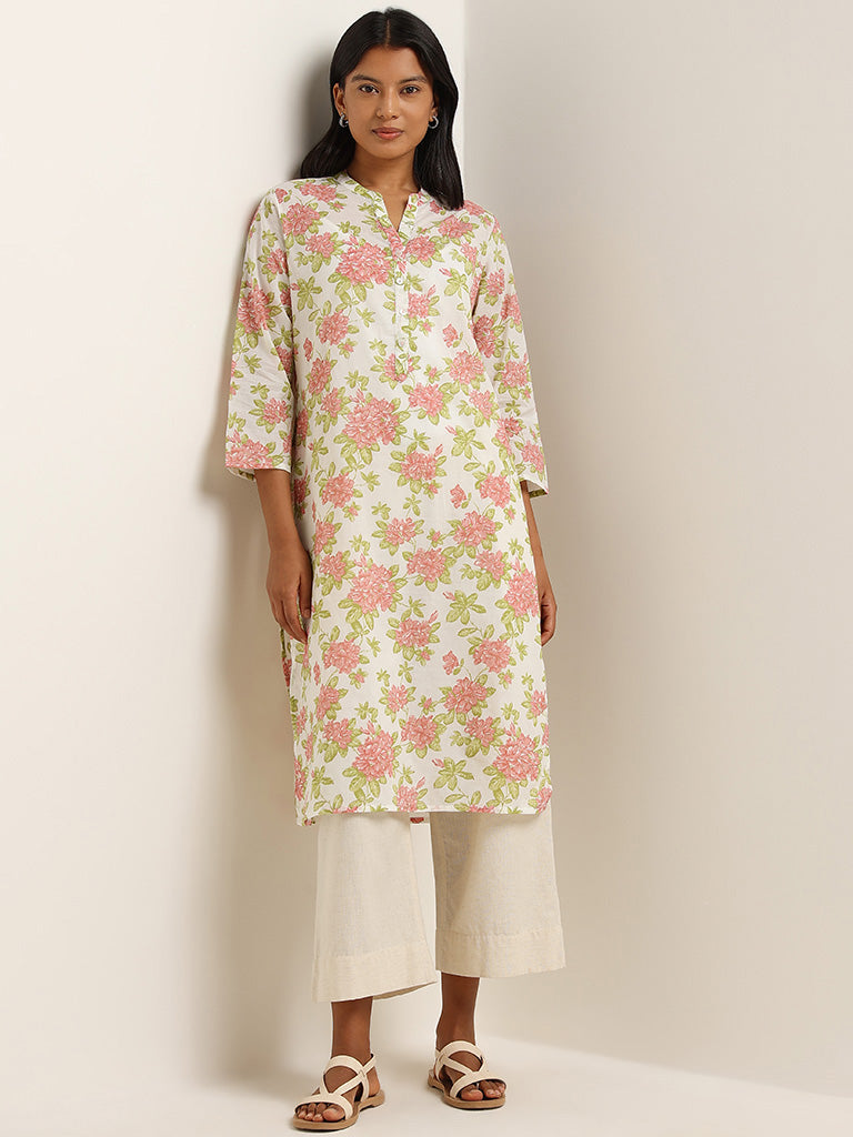 Utsa Multicolour Floral Straight Cotton Kurta