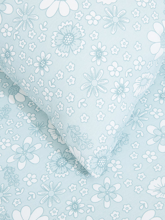 Westside Home Aqua Floral Print Double Bed Flat sheet and Pillowcase Set