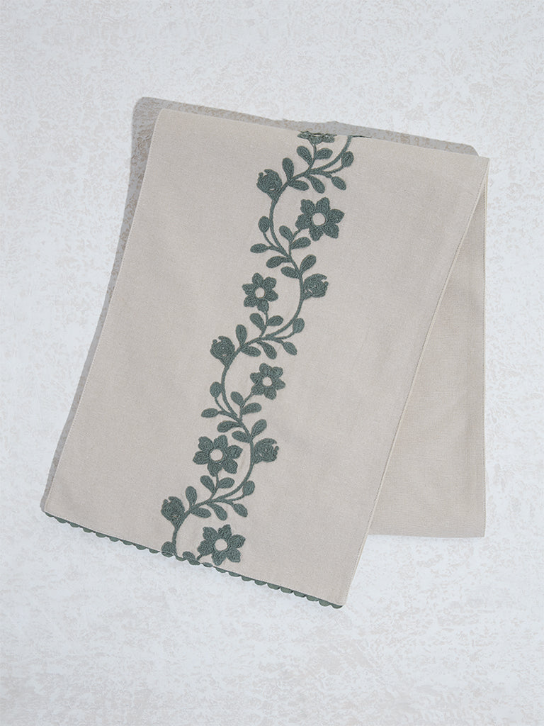 Westside Home Dark Green Floral Embroidered Table Runner