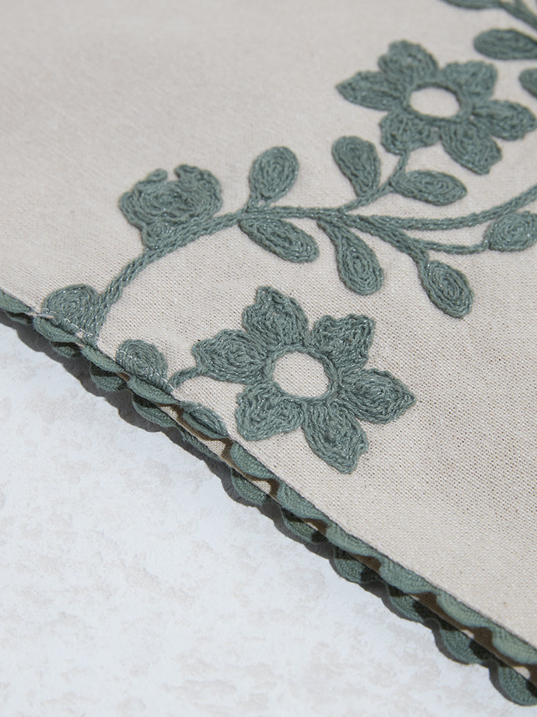 Westside Home Dark Green Floral Embroidered Table Runner