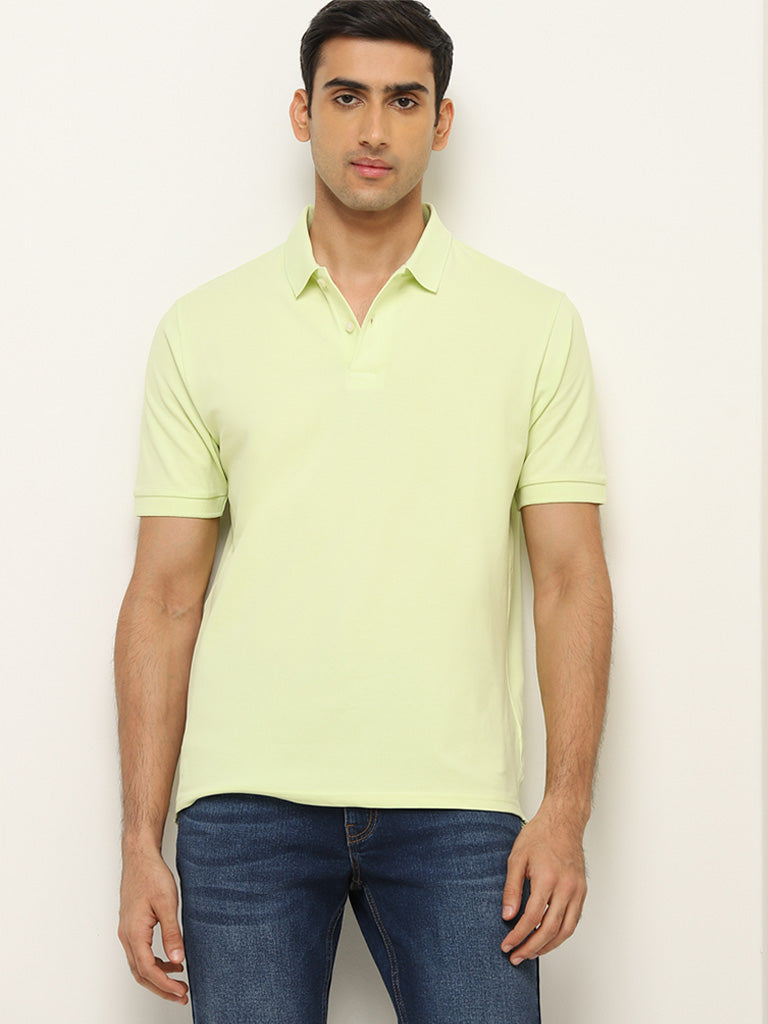 Buy WES Casuals Lime Solid Relaxed Fit Polo T-Shirt from Westside