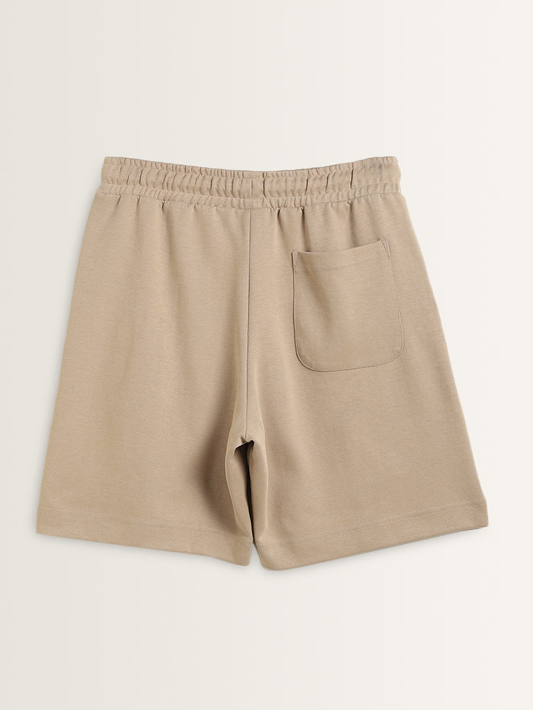 Studiofit Beige Relaxed Fit Mid Rise Shorts