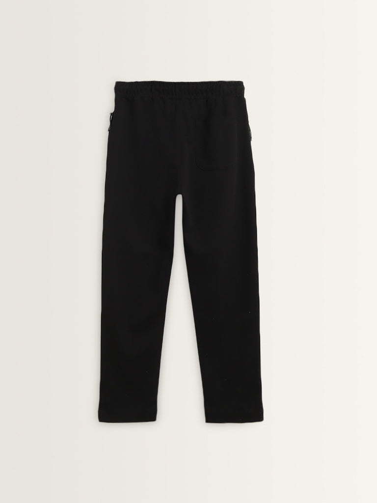 Studiofit Black Relaxed-Fit Mid-Rise Track Pants