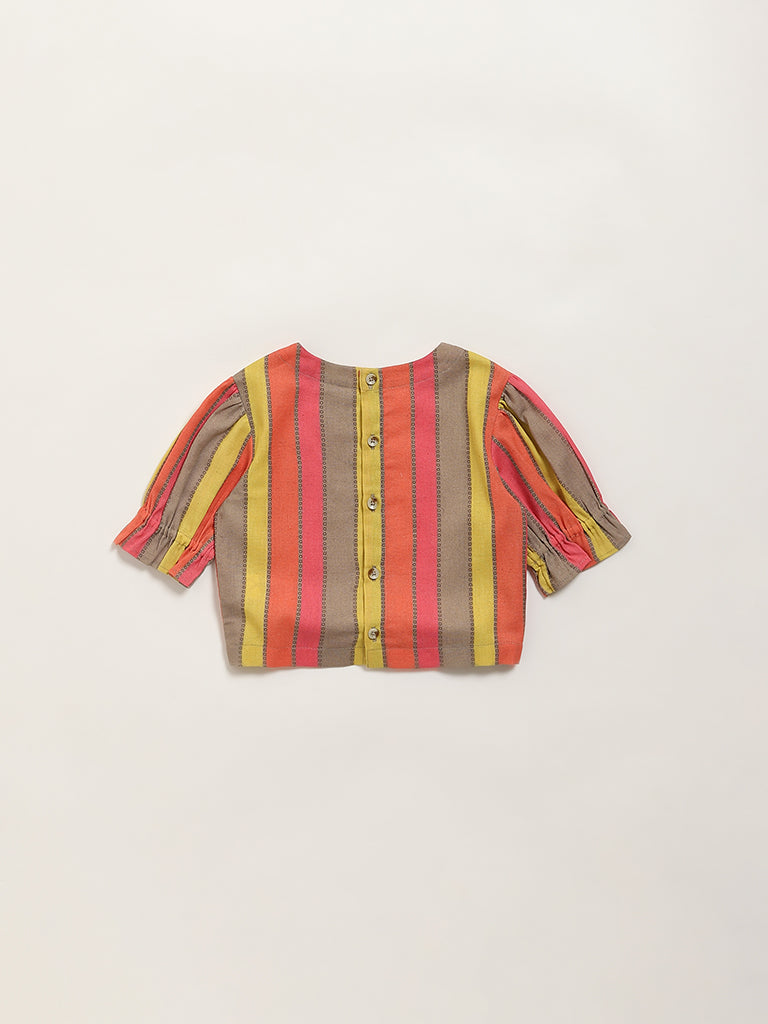 Utsa Kids Multicolour Stripe Patterned Cotton Top - (2 -8yrs)