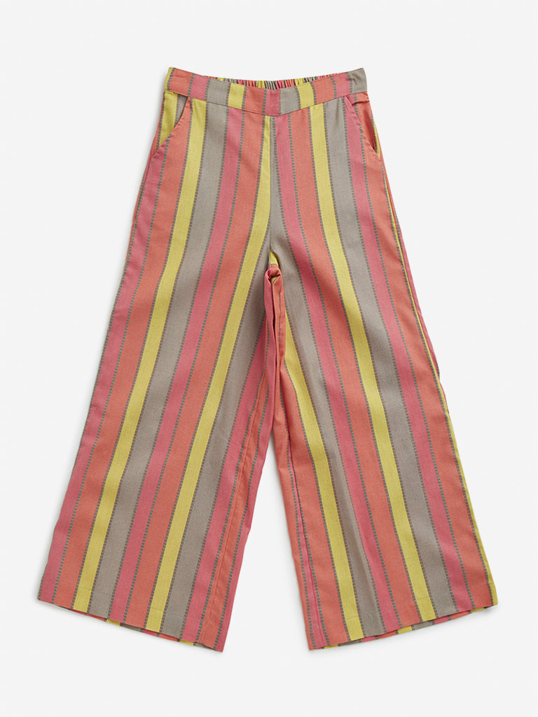 Utsa Kids Multicolour Striped High-Rise Cotton Palazzos - (8 -14yrs)