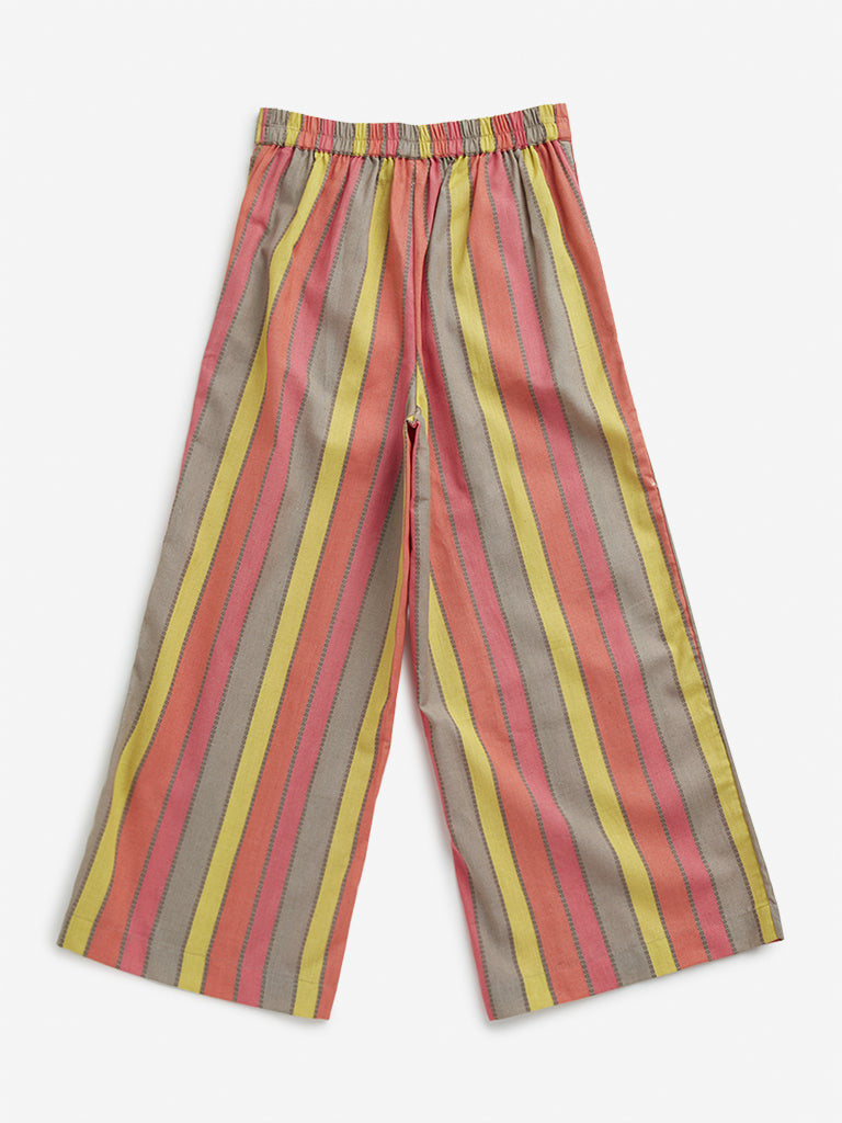 Utsa Kids Multicolour Striped High-Rise Cotton Palazzos - (8 -14yrs)