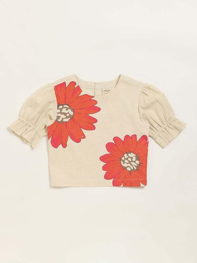 Utsa Kids Beige Floral Top - (8 -14yrs)