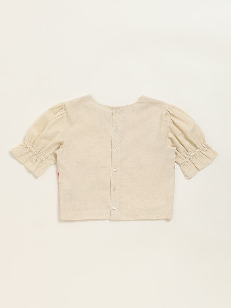 Utsa Kids Beige Floral Top - (8 -14yrs)