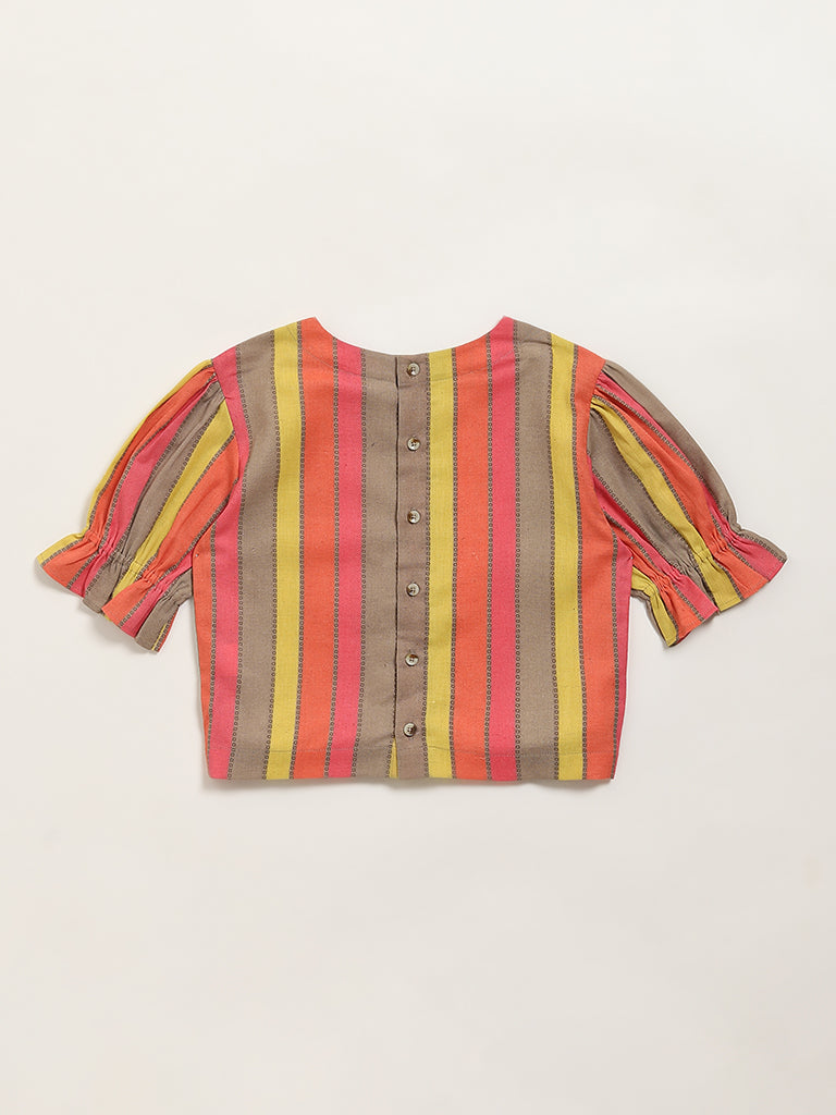 Utsa Kids Multicolour Stripe Patterned Cotton Top - (8 -14yrs)