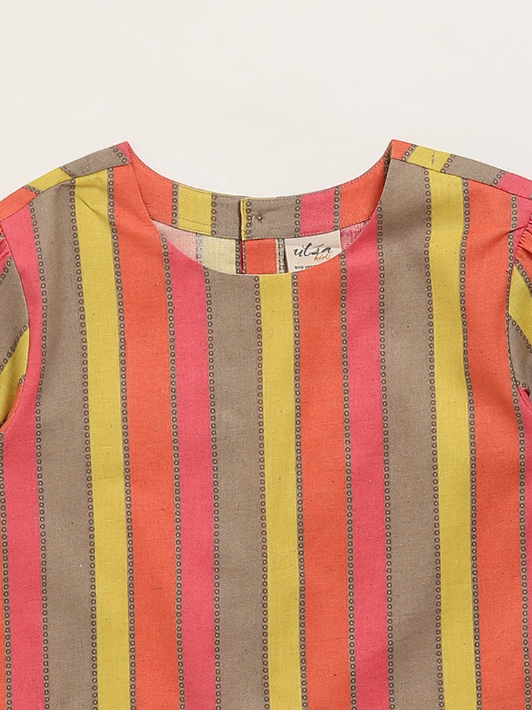 Utsa Kids Multicolour Stripe Patterned Cotton Top - (8 -14yrs)